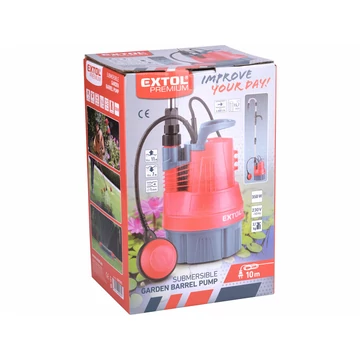 EXTOL PREMIUM  esővíz (hordóürítő) szivattyú tiszta vízhez, úszókapcsolóval, 350W, szállító teljesítmény: 5m3/h, max. száll. 11 m