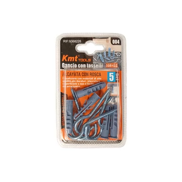 Függesztőkampó csavaros 10mm átmérőjű tiplivel 5+5db-os KMT (12db/karton) Függesztőkampó csavaros 10mm átmérőjű tiplivel 5+5db-os KMT (12db/karton)