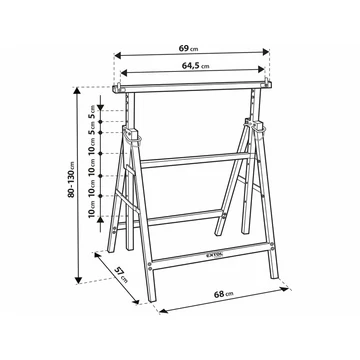 EXTOL CRAFT asztalosbak/festőbak állítható, összecsukható; 810mm-1300mm, max. terhelés: 150kg, saját tömeg: 6,5 kg, festett fémlábak