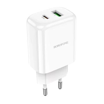 Borofone BN4 töltő - USB + USB C, QC 3.0, PD 2.0, 20W USB-C kábellel fehér Borofone BN4 töltő - USB + USB C, QC 3.0, PD 2.0, 20W USB-C kábellel fehér