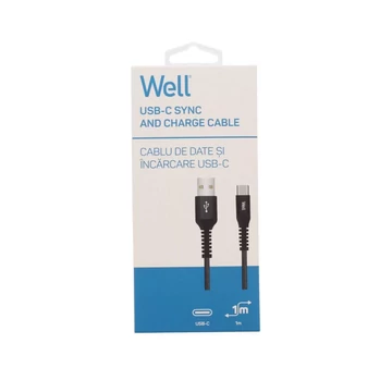 Well Cable USB/USBC 1BK01 WL C-típusú gyorstöltő kábel 3A, 1m