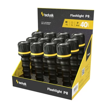 Technik Elemlámpa P8 (2xAA/nem tartozék) Gumírozott (40 lumen) 12db/display