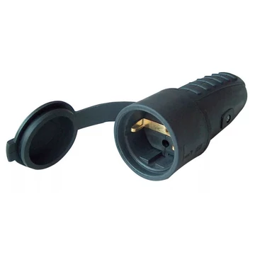 TRACON TICS-212G Csatlakozóaljzat oldalsó védőérintkezővel, gumi 16A, 250V, 2P+E, IP44 (SCHUKO)