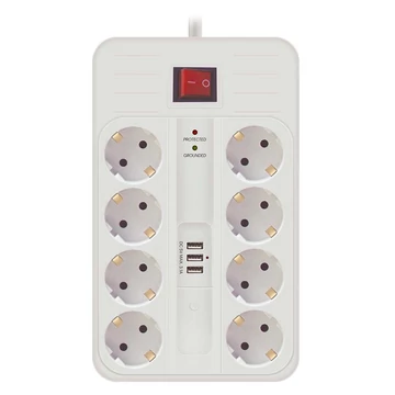 Technik Professional Elosztó 8 utas 1,5m kábel 1,5mm2  + 3 USB + kapcsoló 16A