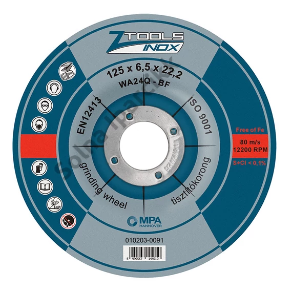 Z-TOOLS INOX tisztítókorong 125x6,5x22,2 WA24Q-BF