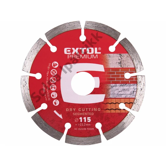 EXTOL PREMIUM gyémántvágó szegmenses; 115×22,2mm, max.13.300 f/min