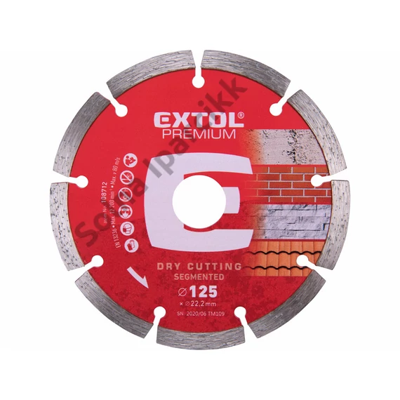 EXTOL PREMIUM gyémántvágó szegmenses; 125×22,2mm, max.12.250 f/min