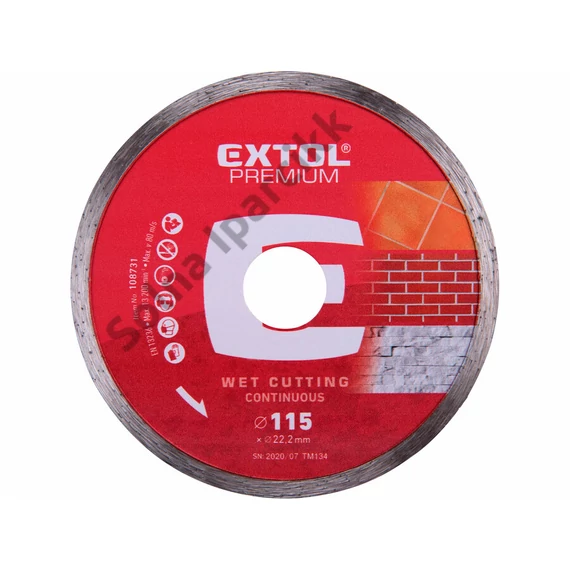 EXTOL PREMIUM gyémántvágó csempevágáshoz (sima), vizes vágásra; 115×1,8×22,2mm, max.13.300 ford/perc
