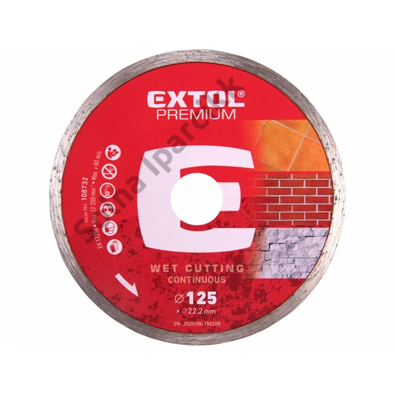 EXTOL PREMIUM gyémántvágó csempevágáshoz (sima), vizes vágásra; 125×2×22,2mm, max.12.250 ford/perc
