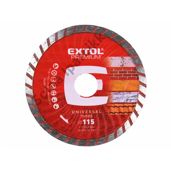 EXTOL PREMIUM gyémántvágó TURBO gránit/kerámia; 115×22,2mm, max.13.300 ford/perc