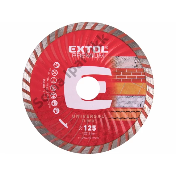 EXTOL PREMIUM gyémántvágó TURBO gránit/kerámia; 125×22,2mm, max.12.250 ford/perc