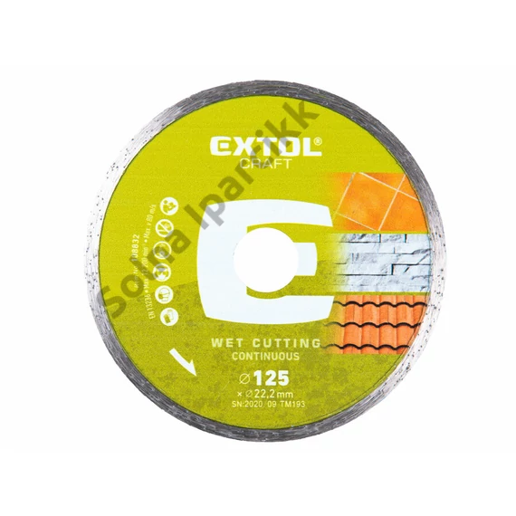 EXTOL CRAFT gyémántvágó csempevágáshoz (sima), vizes vágásra; 125×2,2×22,2mm, max.12.200 ford/perc