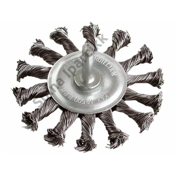 EXTOL CRAFT drótcsiszoló körkefe, 75mm, fúrógépbe fogható: 6mm csap, sodrott erős, hullámos szálú, max 12.500 ford/perc