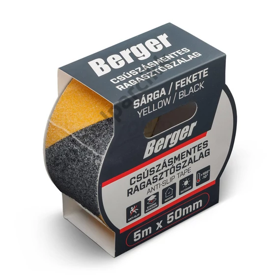 BERGER csúszásmentes ragasztószalag 5mx50mm/0,8mm sárga/fekete