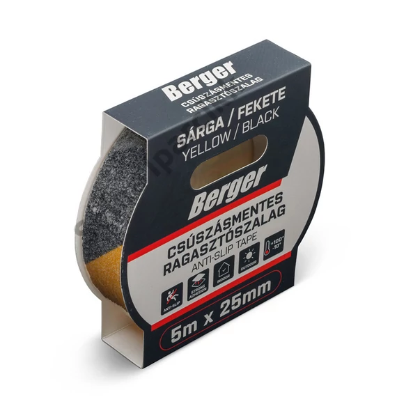 BERGER csúszásmentes ragasztószalag 5mx25mm/0,8mm sárga/fekete
