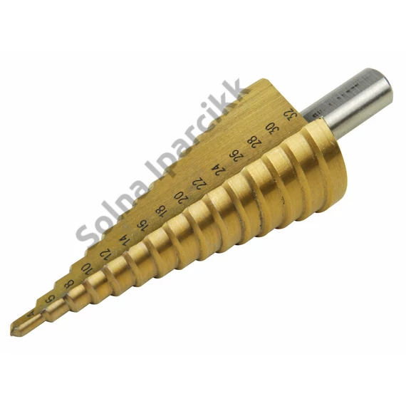 EXTOL CRAFT lépcsős fémfúró, 15 lépcsős; (4-32mm, 2mm lépcsők), befogás: 10mm, max. 5mm vastag anyagokhoz, TiN bevonat