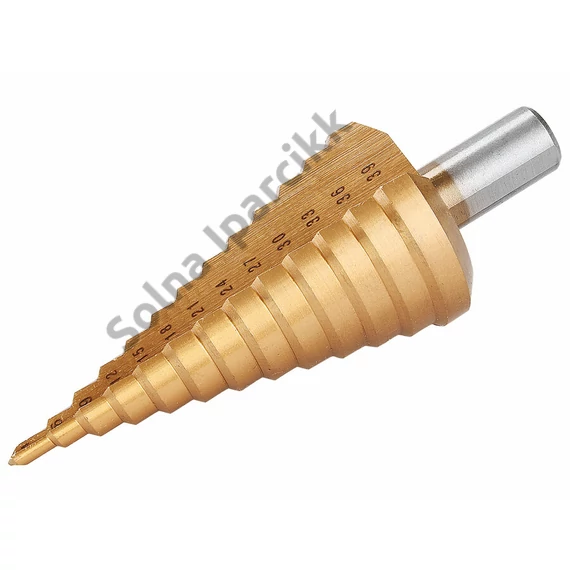 EXTOL PREMIUM lépcsős fémfúró, 13 lépcsős; (4-39mm, 3mm lépcsők), befogás: 13mm, max. 4mm vastag anyagokhoz, TiN bevonat