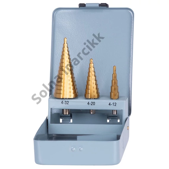 Lépcsős fúró készlet Strend Pro SS421, 4-12, 4-20, 4-32 mm, TiN, HSS 4241 egyenes, fémbe