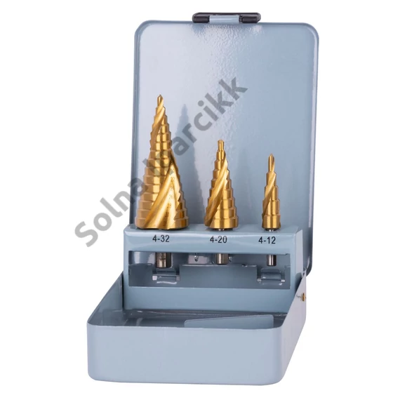 Lépcsős fúró készlet Strend Pro SS422, 4-12, 4-20, 4-32 mm, TiN, HSS 4241 spirál, fémbe