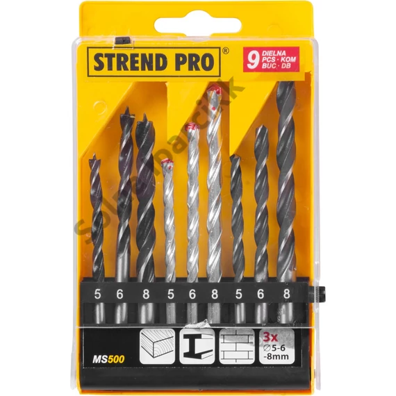 Fúrókészlet Strend Pro MS500 9 részes, fém - fa - tégla