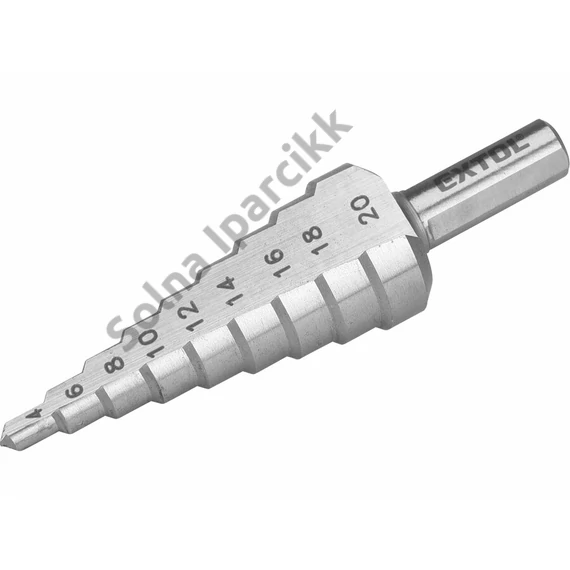 EXTOL CRAFT lépcsős fémfúró HSS, 9 lépcsős (4-20mm, 2mm lépcsők), befogás: 8mm
