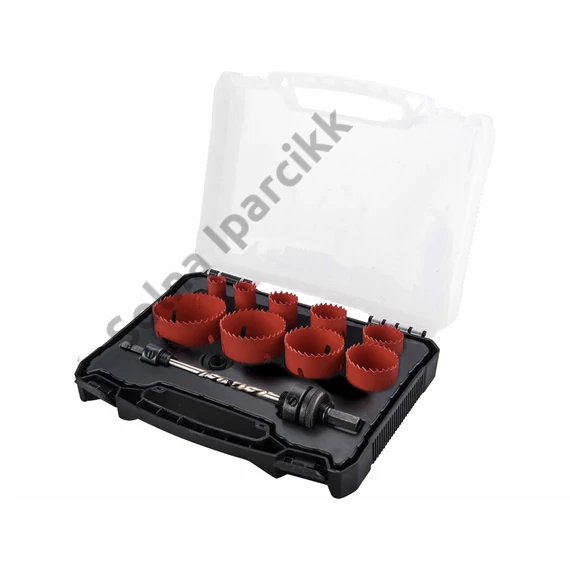 EXTOL PREMIUM körkivágó klt.,HSS Bi-metál,13db-os,(19-22-29-35-38-44-51-57-64mm) műanyag,fa,gipszk.,ALU,réz, vas,acél,rozsdamentesa.