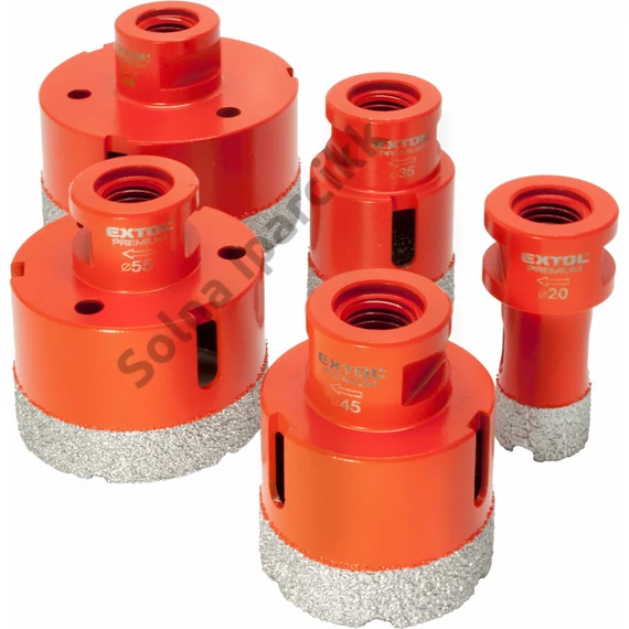 EXTOL PREMIUM körkivágó csempére klt. 5 db, gyémánt vágóél; 20-68mm × M14, sarokcsiszolóba fogható