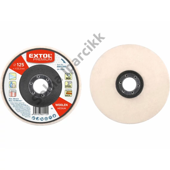 EXTOL PREMIUM polírozó filc, sima korong, INOX, acél és ALU munkadarabok polírozására 125×15mm (darabáras, de csak ötösével rendelhető