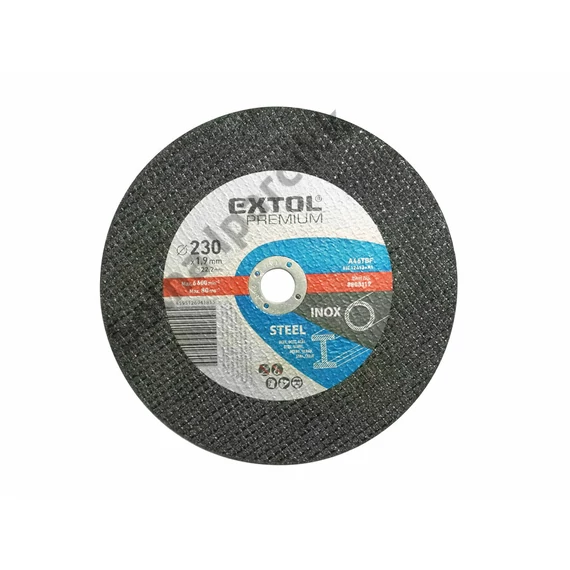 EXTOL PREMIUM vágókorong acélhoz/inoxhoz, kék; 230×1,9×22,2mm, max 6.600 ford/perc