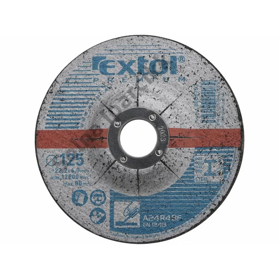 EXTOL PREMIUM csiszoló korong acélhoz, kék; 125×6,0×22,2mm, max 12200 ford/perc