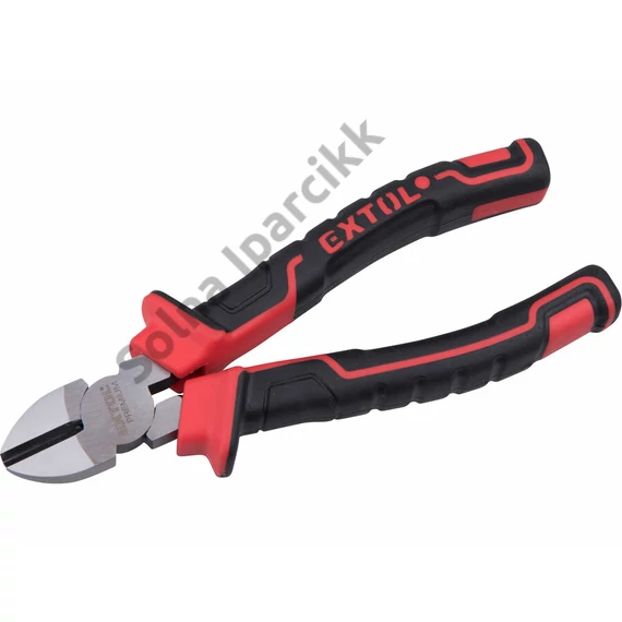 EXTOL PREMIUM oldalcsípő fogó, 160mm, duál vörös/fekete, TPR nyél, akasztós szerszámtartó