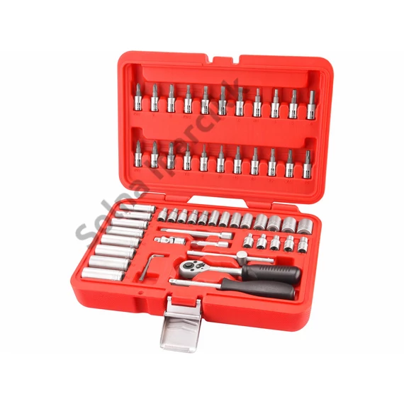 EXTOL PREMIUM  dugókulcs készlet CV., 45fog; 1/4", 57db, dugófejek: 4-14mm, bitdugófej (-, +, imbusz, torx)