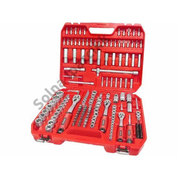EXTOL PREMIUM  dugókulcs készlet,  CV., racsnis 45fog ; 1/4", 3/8" és 1/2", 172db, műanyag koffer