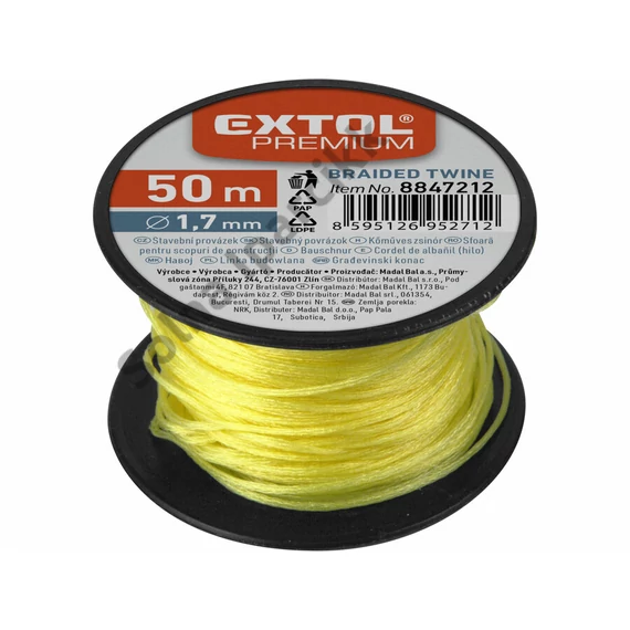 EXTOL PREMIUM Kőműves zsinór, 1,7mm, 50m, sárga