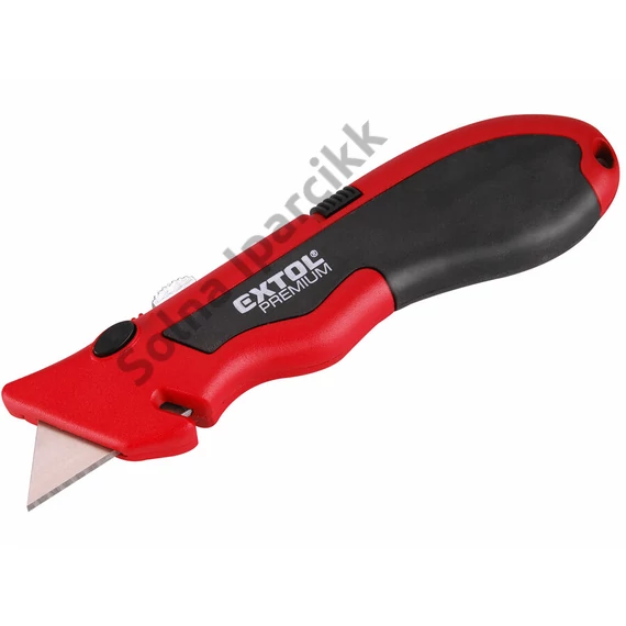 EXTOL PREMIUM  PVC vágókés, 5 db trapézpengével, gyorstöltős, pengetárolós, festett ALU ház, gumírozott, zsinórvágó penge: 9124,8855099