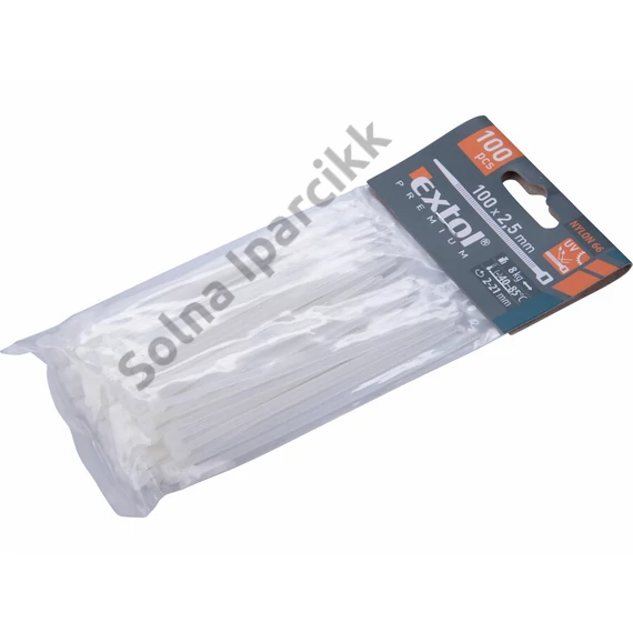 EXTOL PREMIUM kábelkötegelő 2,5×100mm 100db, fehér nylon; UV-, sav- és lúgálló