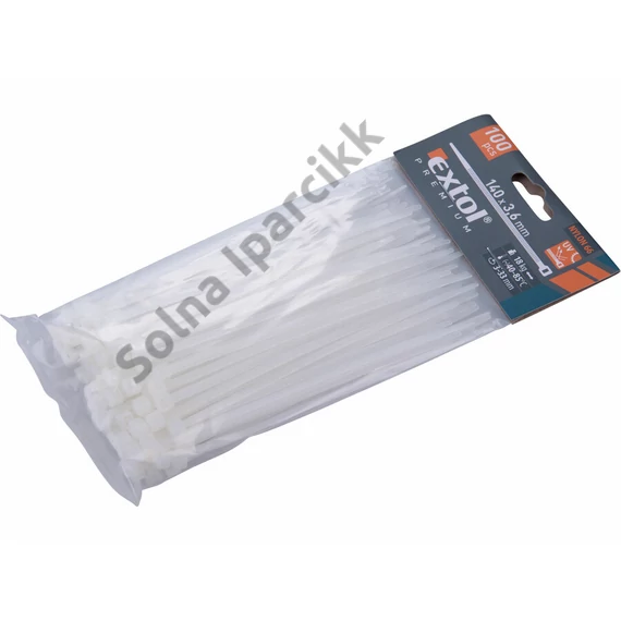 EXTOL PREMIUM kábelkötegelő 3,6×140mm 100db, fehér nylon; UV-, sav- és lúgálló
