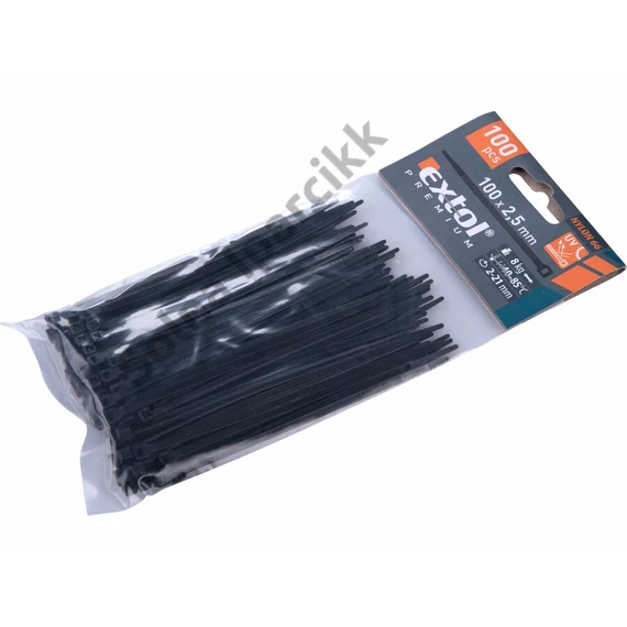 EXTOL PREMIUM kábelkötegelő 2,5×100mm 100db, fekete nylon; UV-, sav- és lúgálló