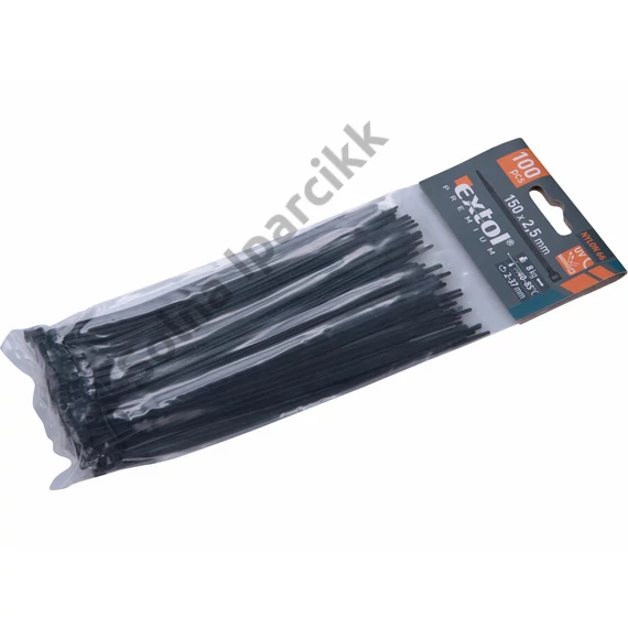EXTOL PREMIUM kábelkötegelő 2,5×150mm 100db, fekete nylon; UV-, sav- és lúgálló