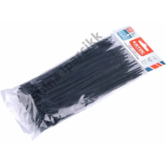 EXTOL PREMIUM kábelkötegelő 4,8×200mm 100db, többször használható (oldható) fekete nylon; UV-, sav- és lúgálló