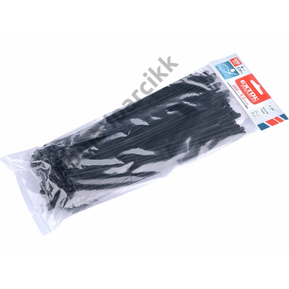 EXTOL PREMIUM kábelkötegelő 7,2×300 mm 100db, többször használható (oldható) fekete nylon; UV-, sav- és lúgálló