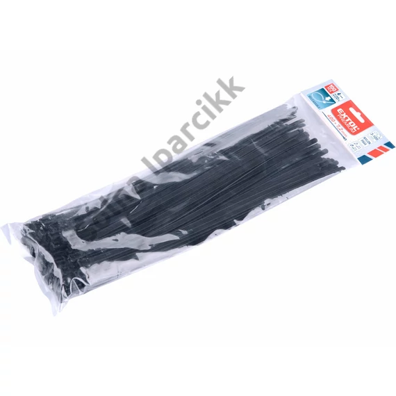 EXTOL PREMIUM kábelkötegelő 7,2×400 mm 100db, többször használható (oldható) fekete nylon; UV-, sav- és lúgálló