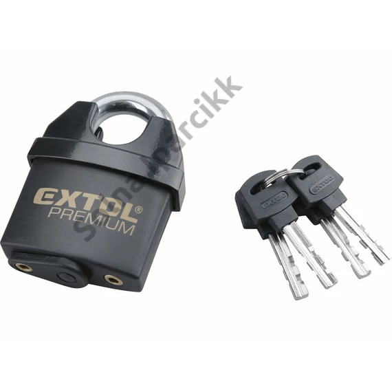 EXTOL PREMIUM  biztonsági lakat, levágás elleni védelemmel, festett, vízálló, 4db kulcs; 60mm