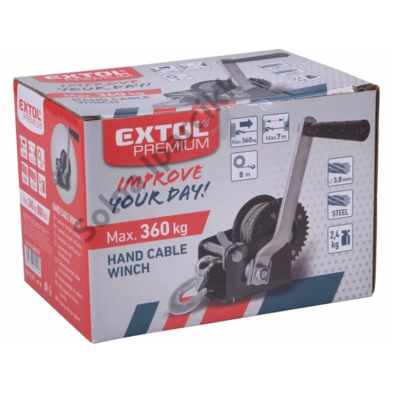 EXTOL PREMIUM  kábelcsörlő, kézi kurblival, max.360kg