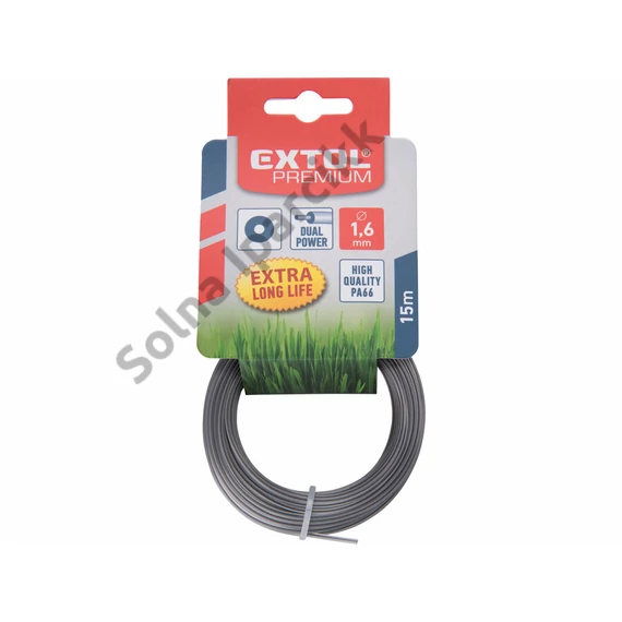 EXTOL PREMIUM damil szegélynyíró géphez 1,6 mm, kör keresztmetszetű, fekete közép/dual power, 15m