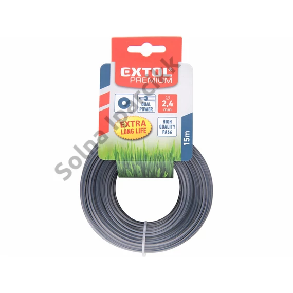 EXTOL PREMIUM damil szegélynyíró géphez 2,4 mm, kör keresztmetszetű, fekete közép/dual power, 15m