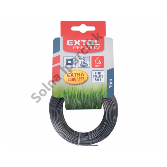 EXTOL PREMIUM damil szegélynyíró géphez 1,6 mm, négyszög keresztmetszetű, fekete közép/dual power, 15m