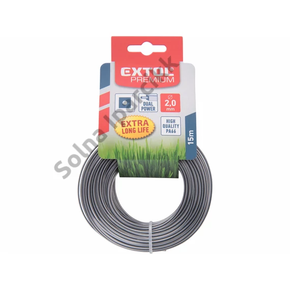 EXTOL PREMIUM damil szegélynyíró géphez 2,0 mm, négyszög keresztmetszetű, fekete közép/dual power, 15m