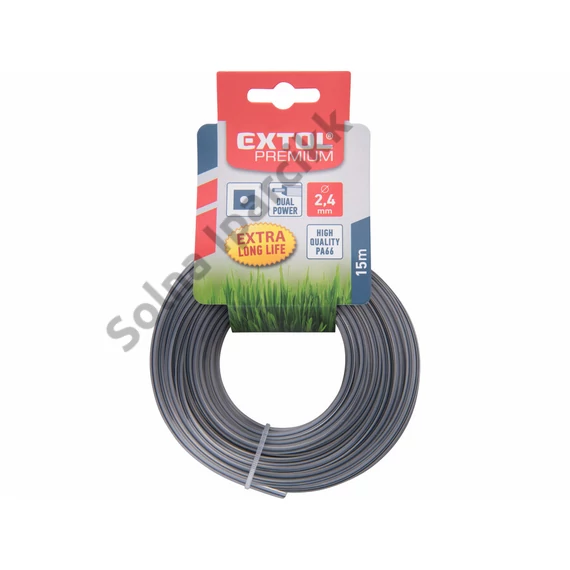 EXTOL PREMIUM damil szegélynyíró géphez 2,4 mm, négyszög keresztmetszetű, fekete közép/dual power, 15m