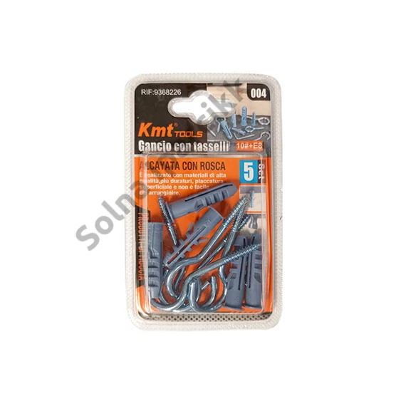 Függesztőkampó csavaros 10mm átmérőjű tiplivel 5+5db-os KMT (12db/karton)